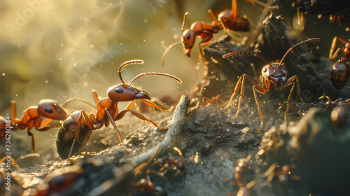 The journey of foraging ants as they navigate natural obstacles and work together to transport food back to their colony © Alexandra