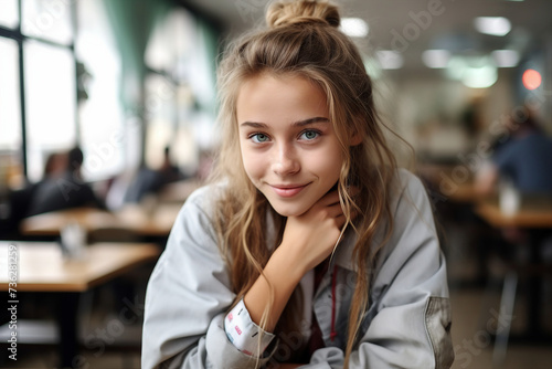 Wallpaper Mural Generative ai made picture of intelligent happy smiling pupil at school classroom Torontodigital.ca