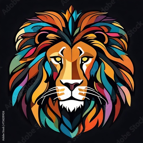 An elegant  minimalistic flat vector logo portraying a majestic lion s face in a colorful palette  set against a white solid background. HD camera shot. 