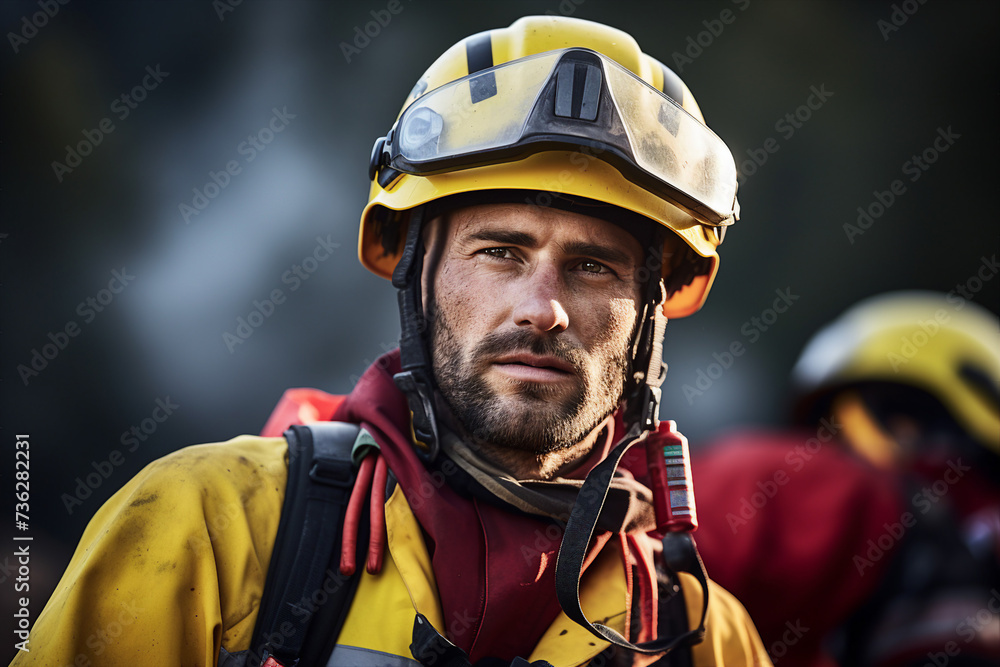 Obraz premium Generative AI image of a determined rescue worker in action