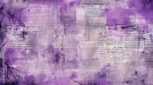 The background is old newspaper clippings in Violet color