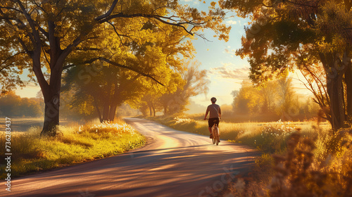 As the sun rises on a crisp autumn morning, a solitary figure pedals through the serene landscape, surrounded by the vibrant colors of nature and the tranquil sounds of the street