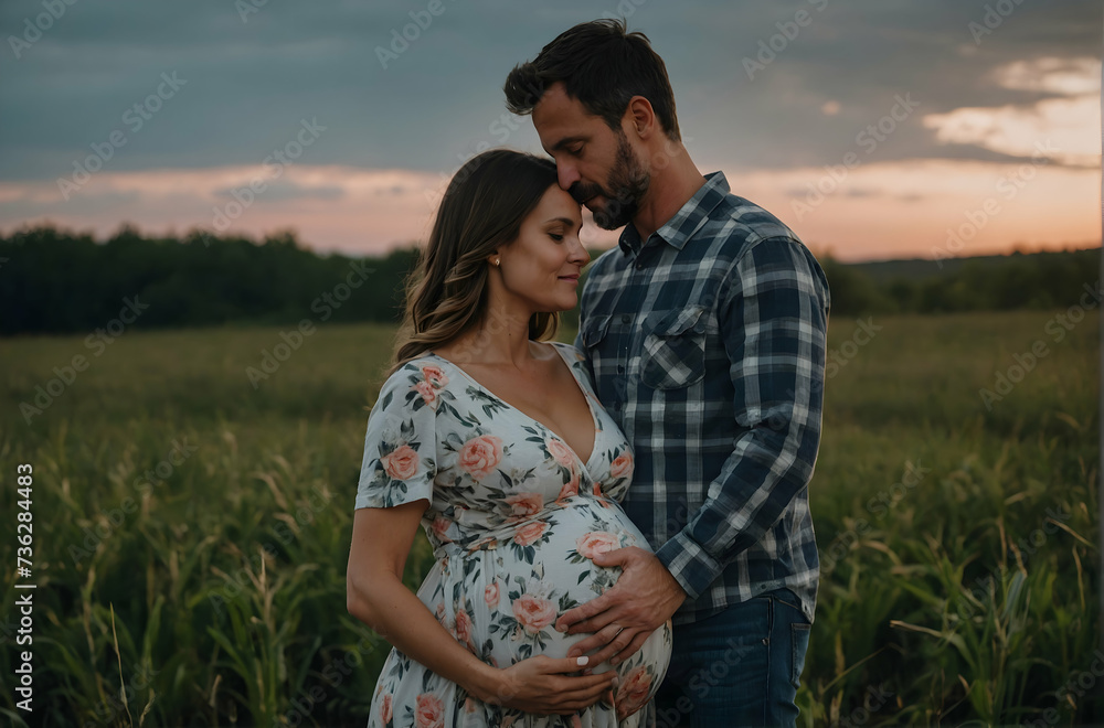 Portrait of young pregnant couple close up,nature,climate. Portrait of young pregnant couple close up,nature,climate.