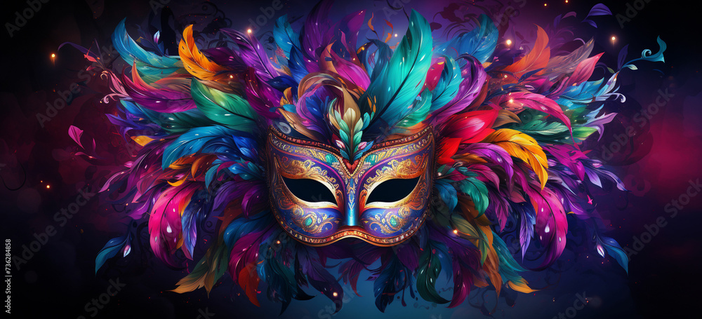 Fototapeta premium colorful confetti with masquerade carnival feather