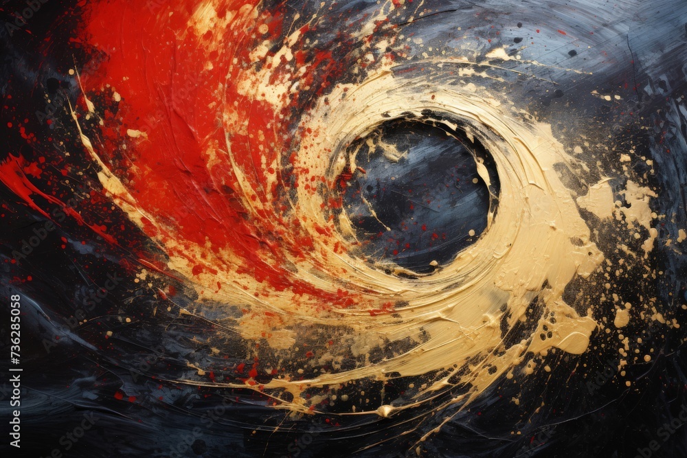 custom made wallpaper toronto digitalAbstract Color Dynamics. dramatic and explosive swirl of paint, with vibrant gold and red hues erupting into a black void, depicting motion and energy.