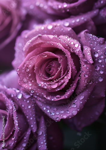 A beautiful purple rose with dew drops