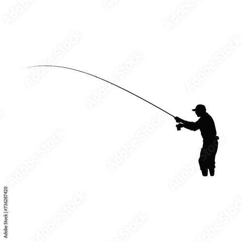 silhouette of fisherman with rod