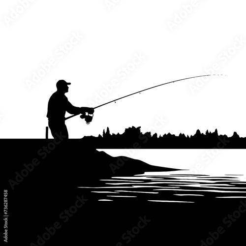 silhouette of fisherman with rod