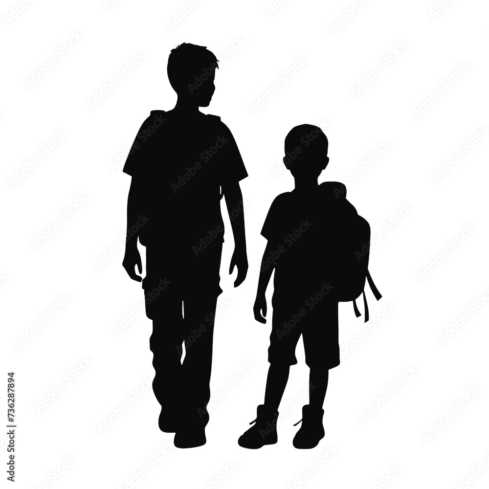 silhouette of school kids walking wearing backpack, back to school concept