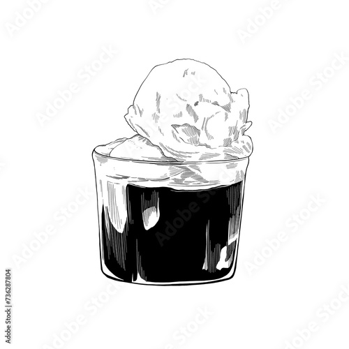 coffee espresso with ice cream affogato illustration