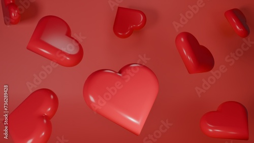 Floating Red Hearts on Red Background