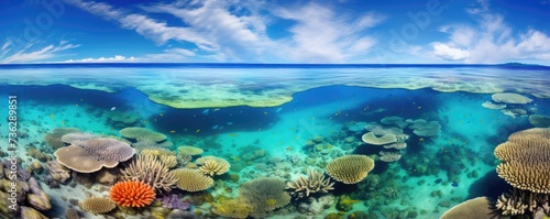 Great barrier reef australia coastilne. Blue ocean coral queensland. Generative ai photo