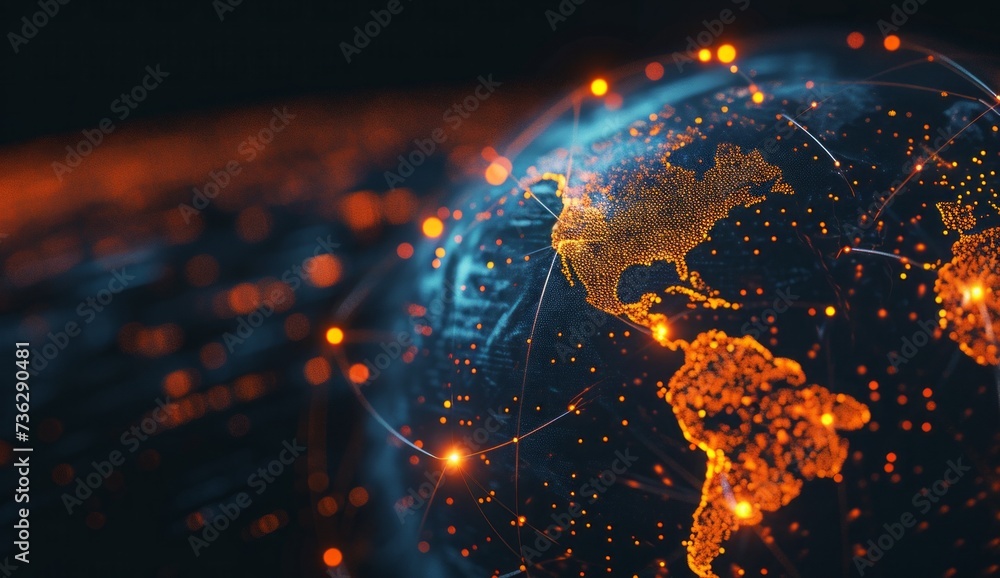 Unveiling the Power of Global Connectivity - A Stunning 3D Illustration of Our Earth, Illuminated by Glowing Lines of Connection, Symbolizing the Interconnected World We Live In - obrazy, fototapety, plakaty 