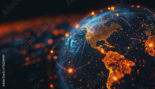 Unveiling the Power of Global Connectivity - A Stunning 3D Illustration of Our Earth, Illuminated by Glowing Lines of Connection, Symbolizing the Interconnected World We Live In