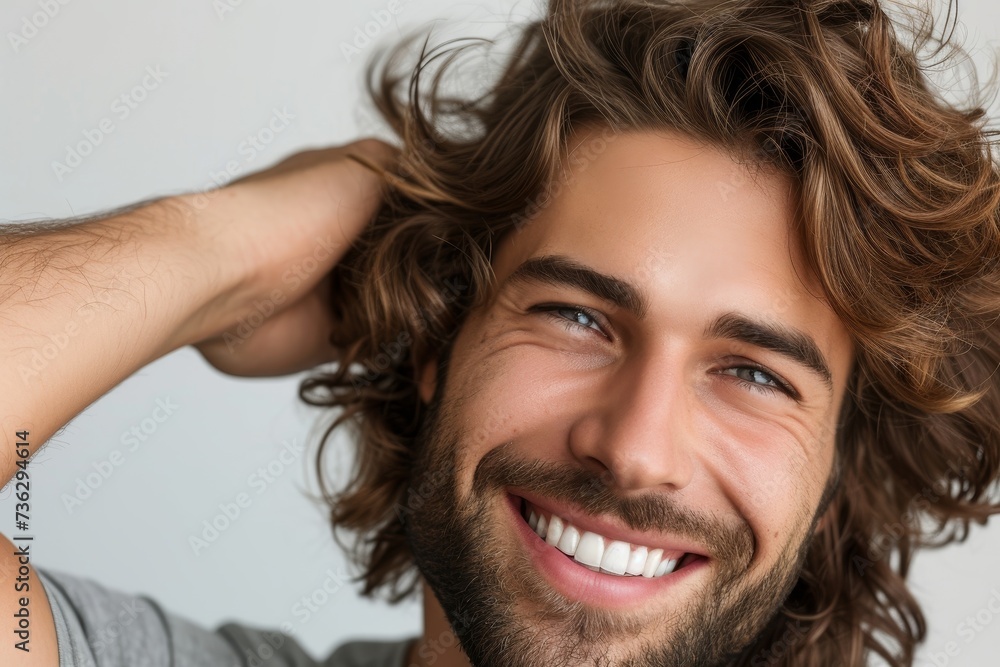 Smiling man proudly displaying his furfur free healthy hair Smiling man proudly displaying his furfur free healthy hair