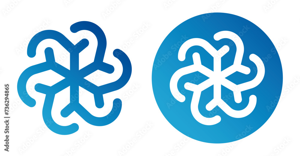 Logo géométrique d'un flocon pour climatisation. Formes arrondies et minimaliste. - obrazy, fototapety, plakaty 