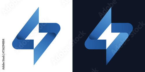 Logo bleu lettre S forme électricité. Société d'électricité moderne 