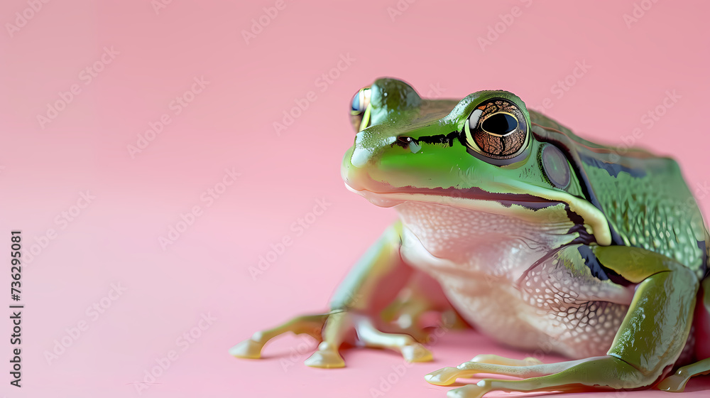 Realistic frog on a peach fuzz pantone 2024 background Realistic frog on a peach fuzz pantone 2024 background