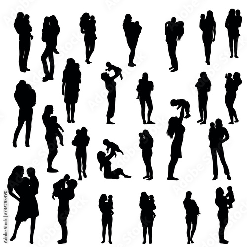 Collection of silhouettes of mothers holding their children