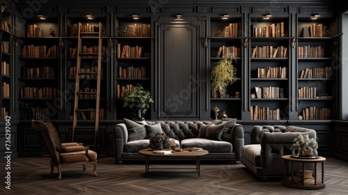 The background of the bookcases is in Charcoal color.