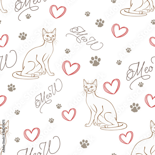 Cute seamless pattern with cats and hearts