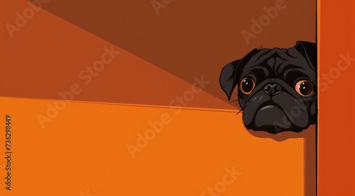 La tête d'un chien de race bouledogue français sur un fond coloré, image avec espace pour texte.