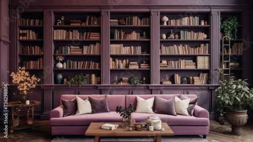 The background of the bookcases is in Mauve color.