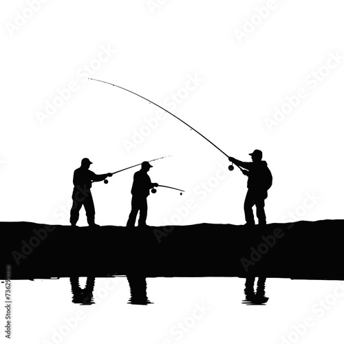 
silhouette of fisherman with rod