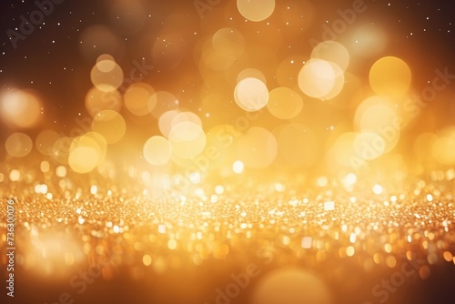 Golden glittering magic lights, Glistening festive ambiance: captivating defocused holiday background, AI generated