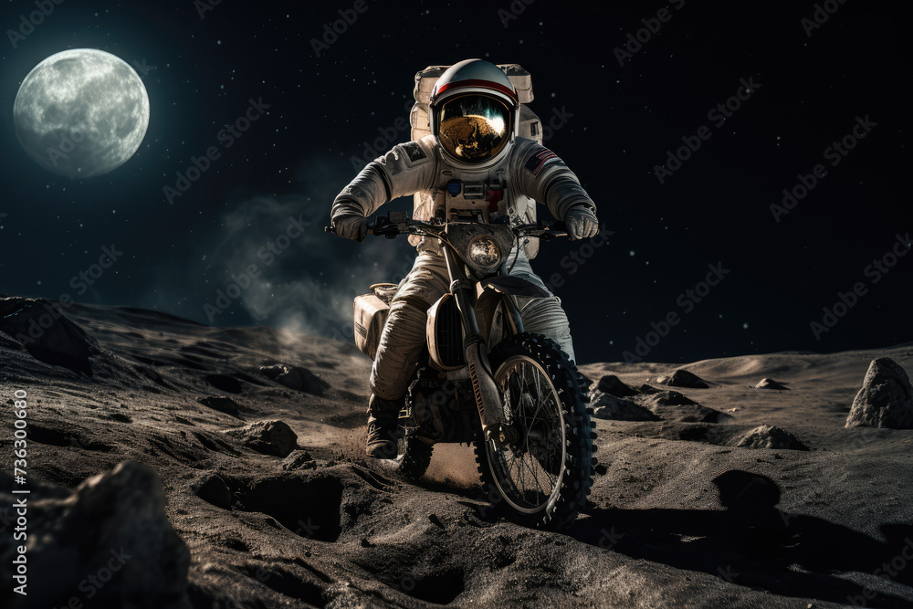 
a astronaut is riding on a horse on the moon surface