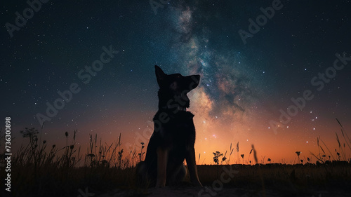 A loyal German Shepherd standing guard beneath a starry sky.
