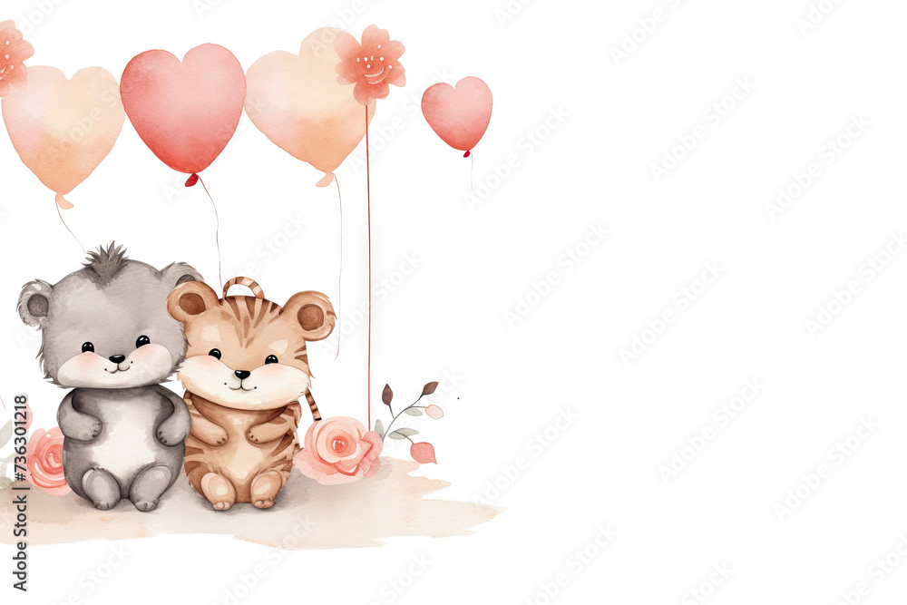 cute valentine day animals on plain background with space for text cute valentine day animals on plain background with space for text