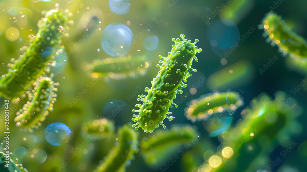 Fototapeta premium Bacteria in everyday life showcasing their presence in common environments