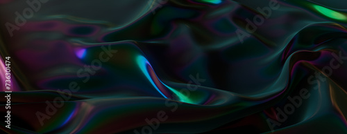 Black Background with Iridescent Neon Highlights. Undulations and Swirls create a Luxury Surface Texture. photo