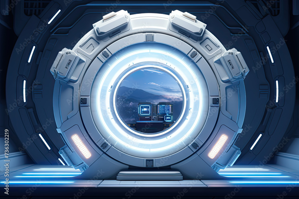 super detailed spacecraft white cabin, with a round window with a stunning bright universe view super detailed spacecraft white cabin, with a round window with a stunning bright universe view