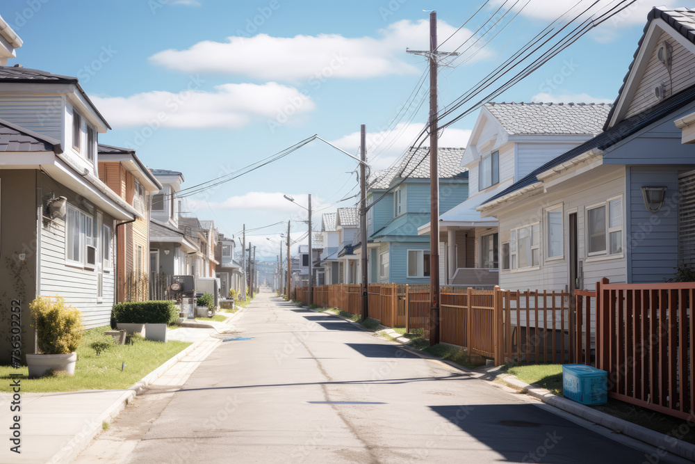 Urban street in korean, single-family homes on both sides, sunny Urban street in korean, single-family homes on both sides, sunny