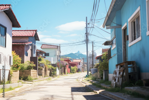 Urban street in korean, single-family homes on both sides, sunny © Kitta