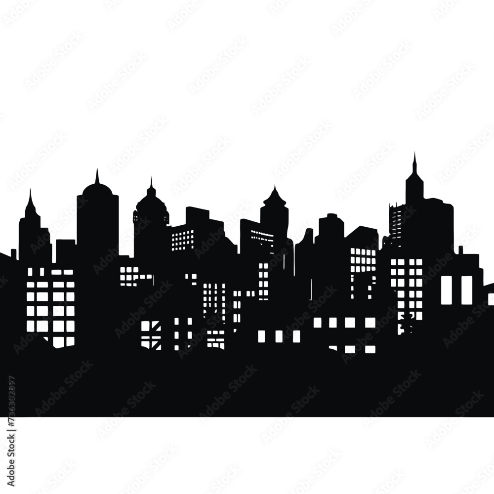 Silhouette of city with black color on white background