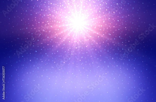 Glittering blue airy background with bright glare rays on top. Winter shine. Brilliance holiday symmetrical backdrop.