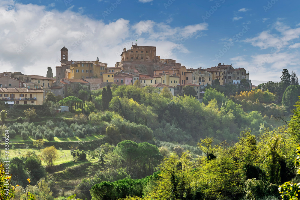 Panoramic view of the picturesque Tuscan village of Lari, Pisa, Italy