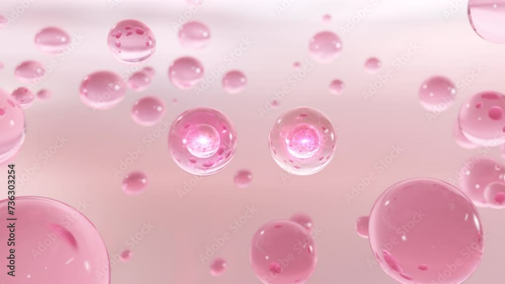 Macro shot of various Pink Gold bubbles in water rising up on the light background. Super slow motion Beauty glossy Moisturizing bubble blobs or drops 3D animation find a special extract. Macro shot of various Pink Gold bubbles in water rising up on the light background. Super slow motion Beauty glossy Moisturizing bubble blobs or drops 3D animation find a special extract.