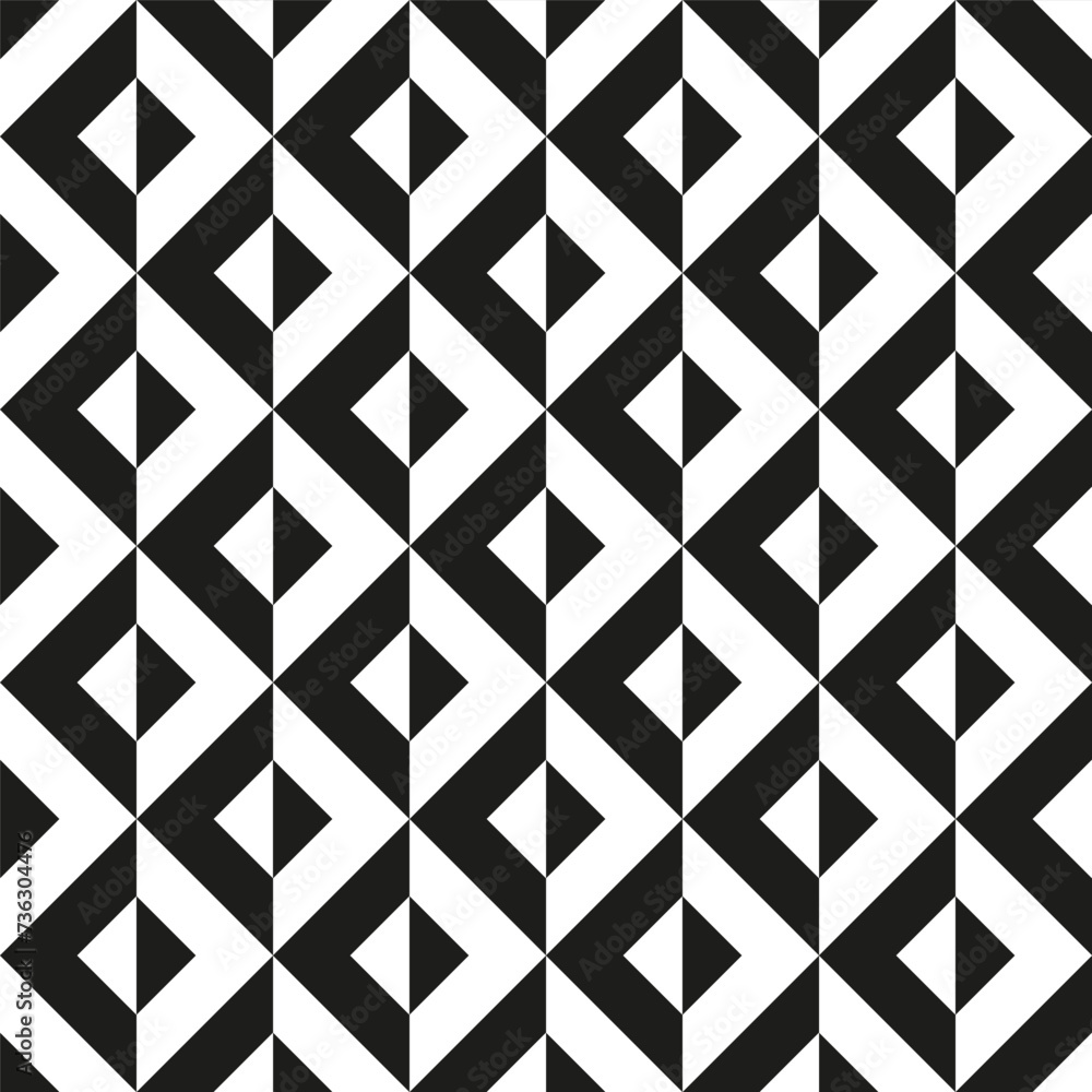 Seamless pattern with black and white rhombuses. Monochrome geometric print. Seamless pattern with black and white rhombuses. Monochrome geometric print.