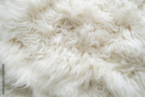 White wool carpet with fluffy fur texture close up shot