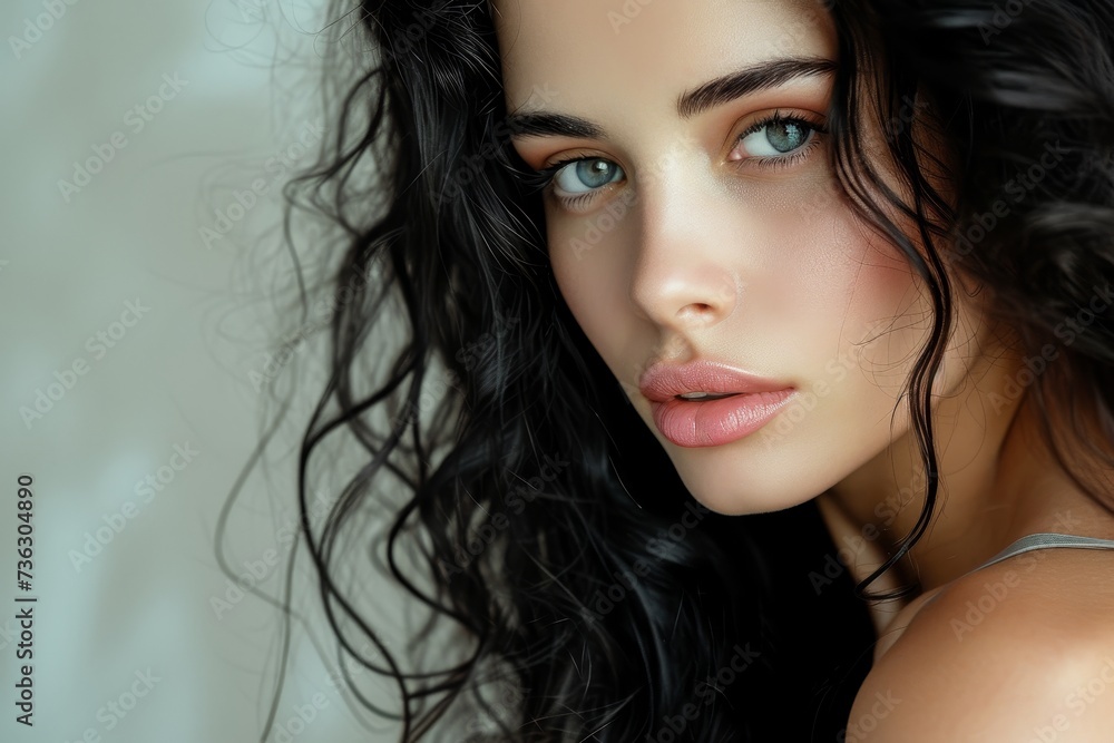 Stunning model with curly black hair photographed in a studio Stunning model with curly black hair photographed in a studio