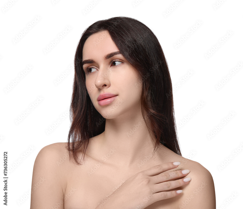 Portrait of beautiful young woman on white background Portrait of beautiful young woman on white background