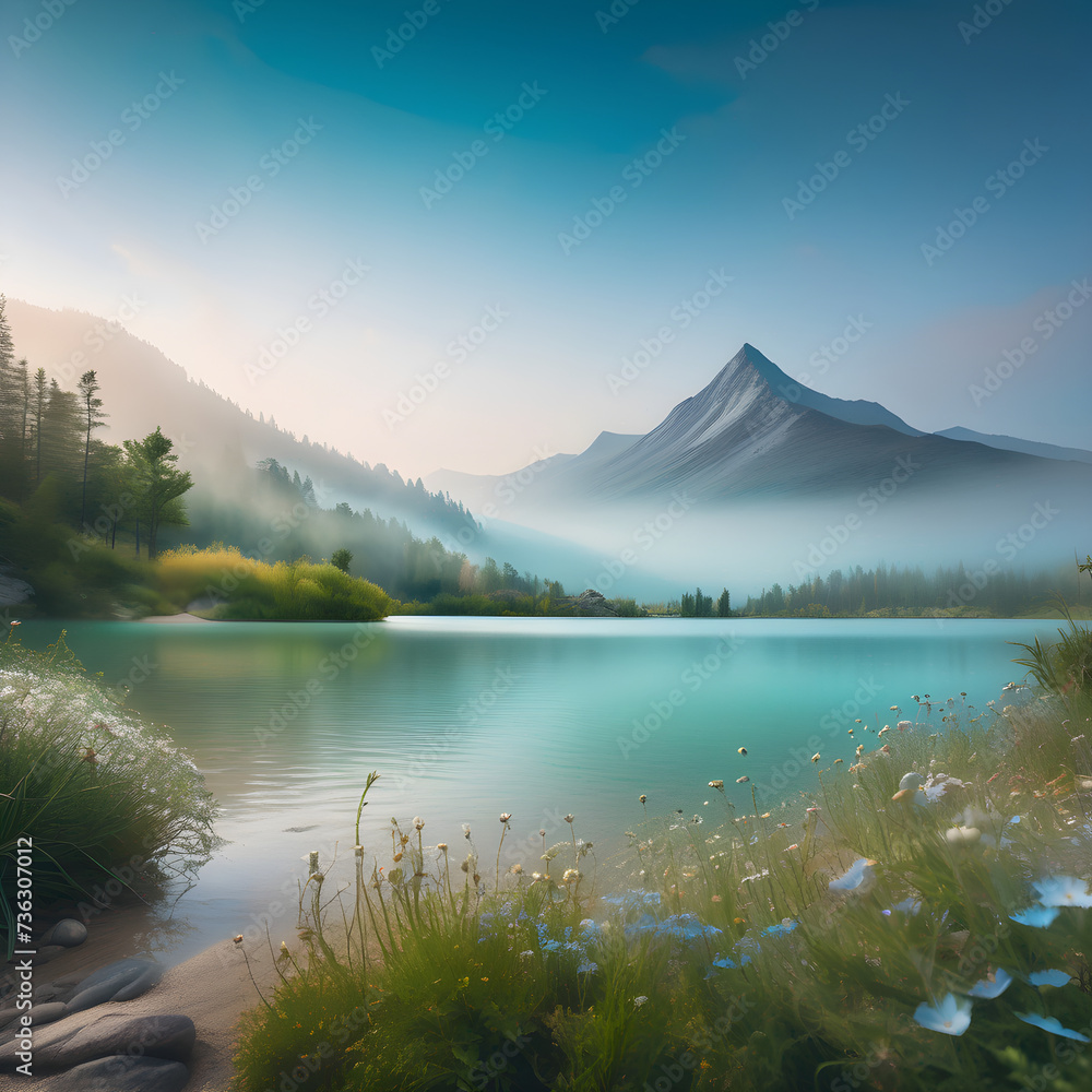  Serene lake reflecting majestic mountain peaks