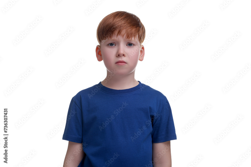 Portrait of sad little boy on white background Portrait of sad little boy on white background
