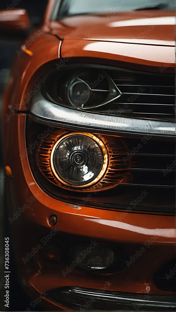 Close up photo front of a car headlight. Close up photo front of a car headlight.