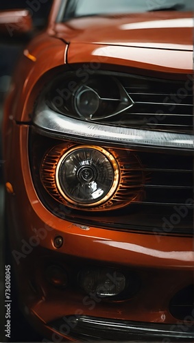 Close up photo front of a car headlight.