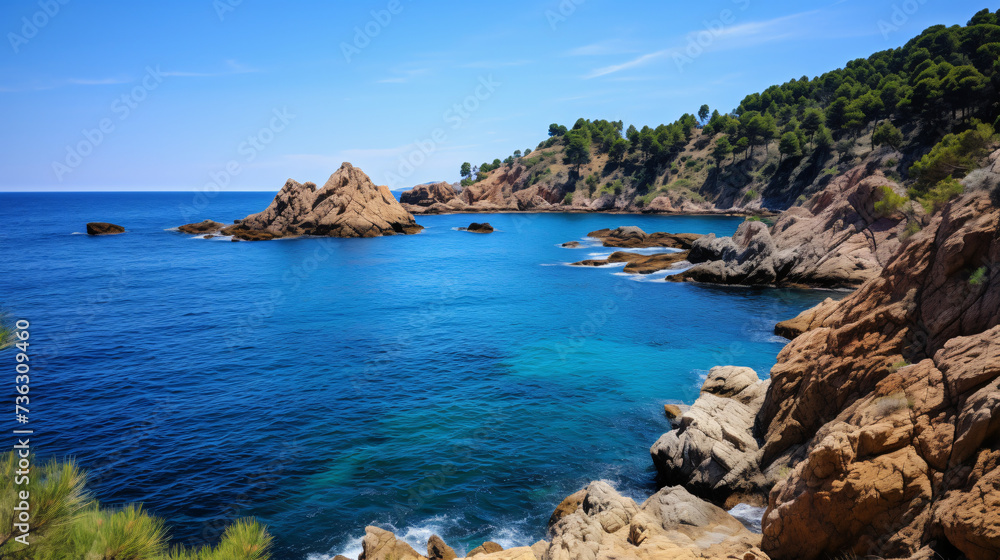 The Summer blue sea with the rock in Spain Costa
